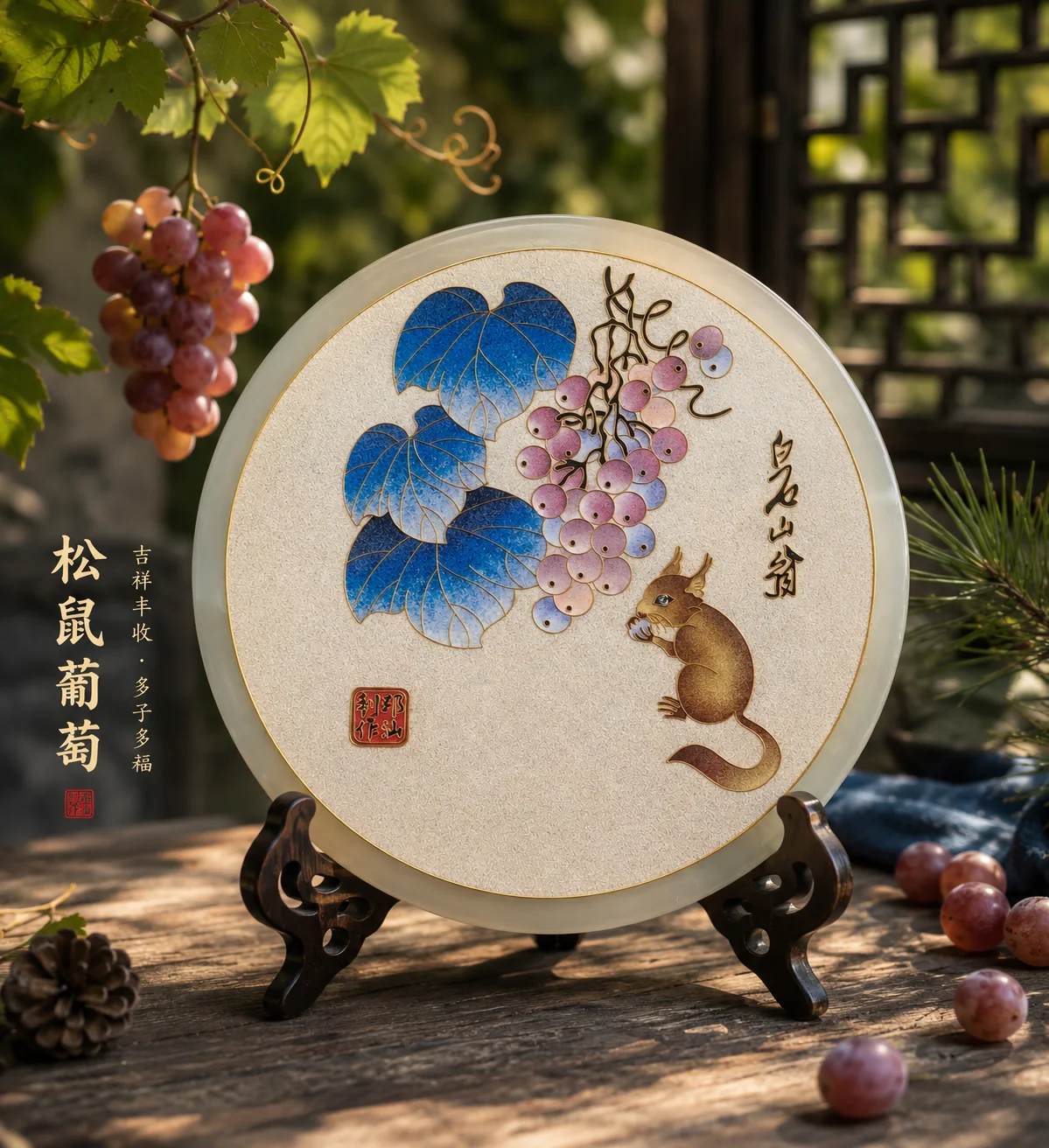 场景图-玉石-松鼠葡萄-25cm-1680元