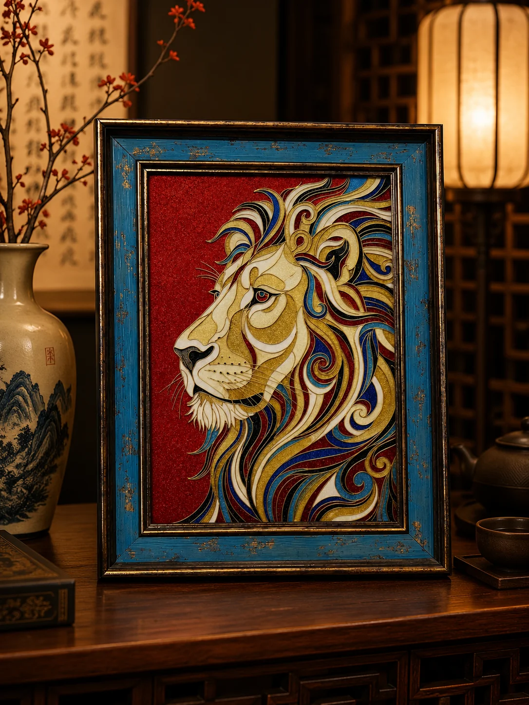 场景图-摆画-赤曜·狮王-20*25cm-888元