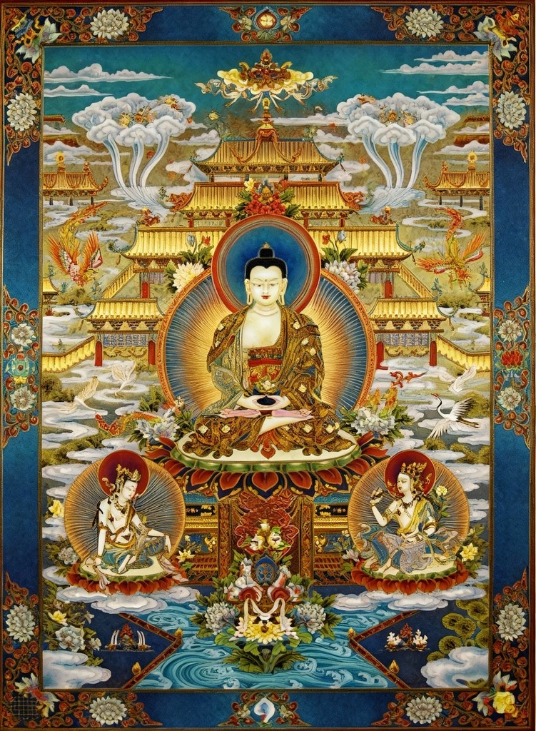 掐丝珐琅唐卡.阿弥陀佛盛境