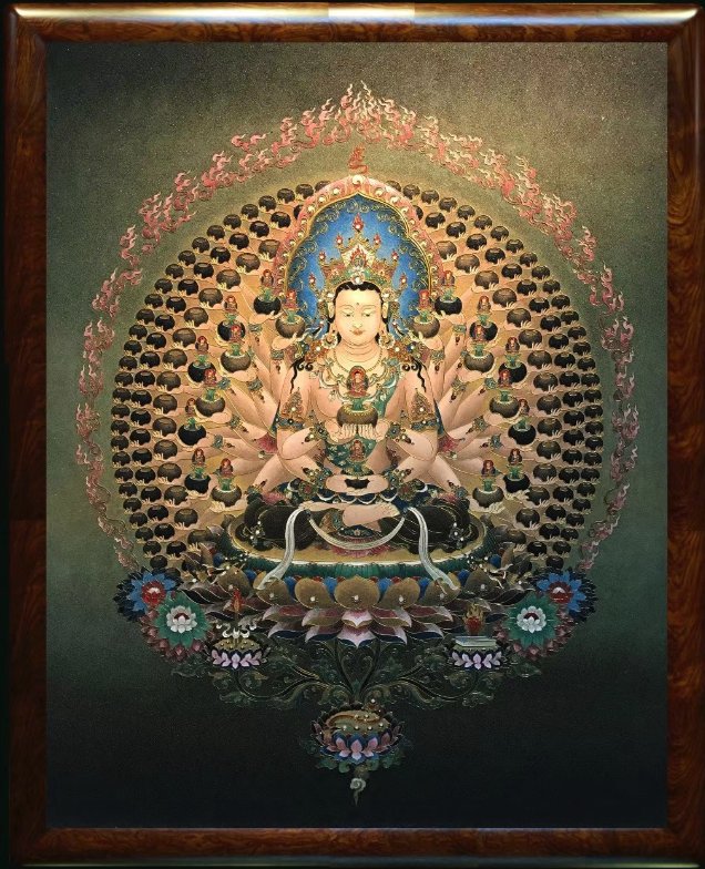 掐丝珐琅唐卡.千手托钵文殊